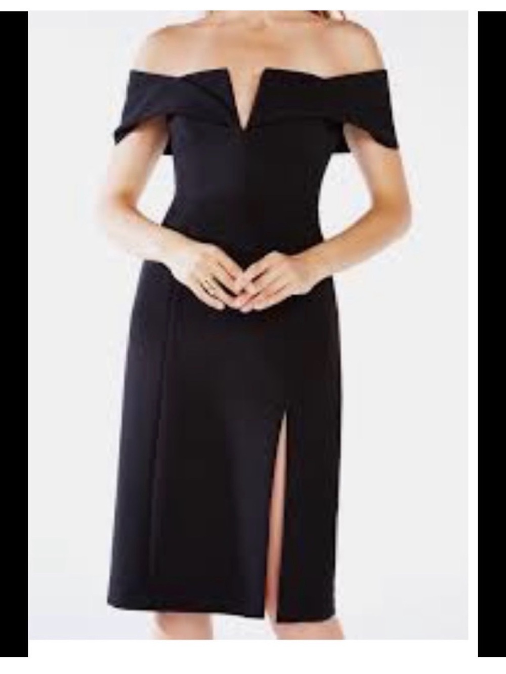 BCBGMaxAzria Black Off-Shoulder Midi Dress with Front Slit